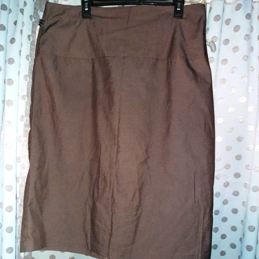 ASHLEY STEWART Midi Cotton Blend Classic Skirt with Back Center Slit 16